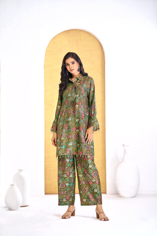 BulBul Pratiksha Olive Co-Ord Set - Swadesiicart