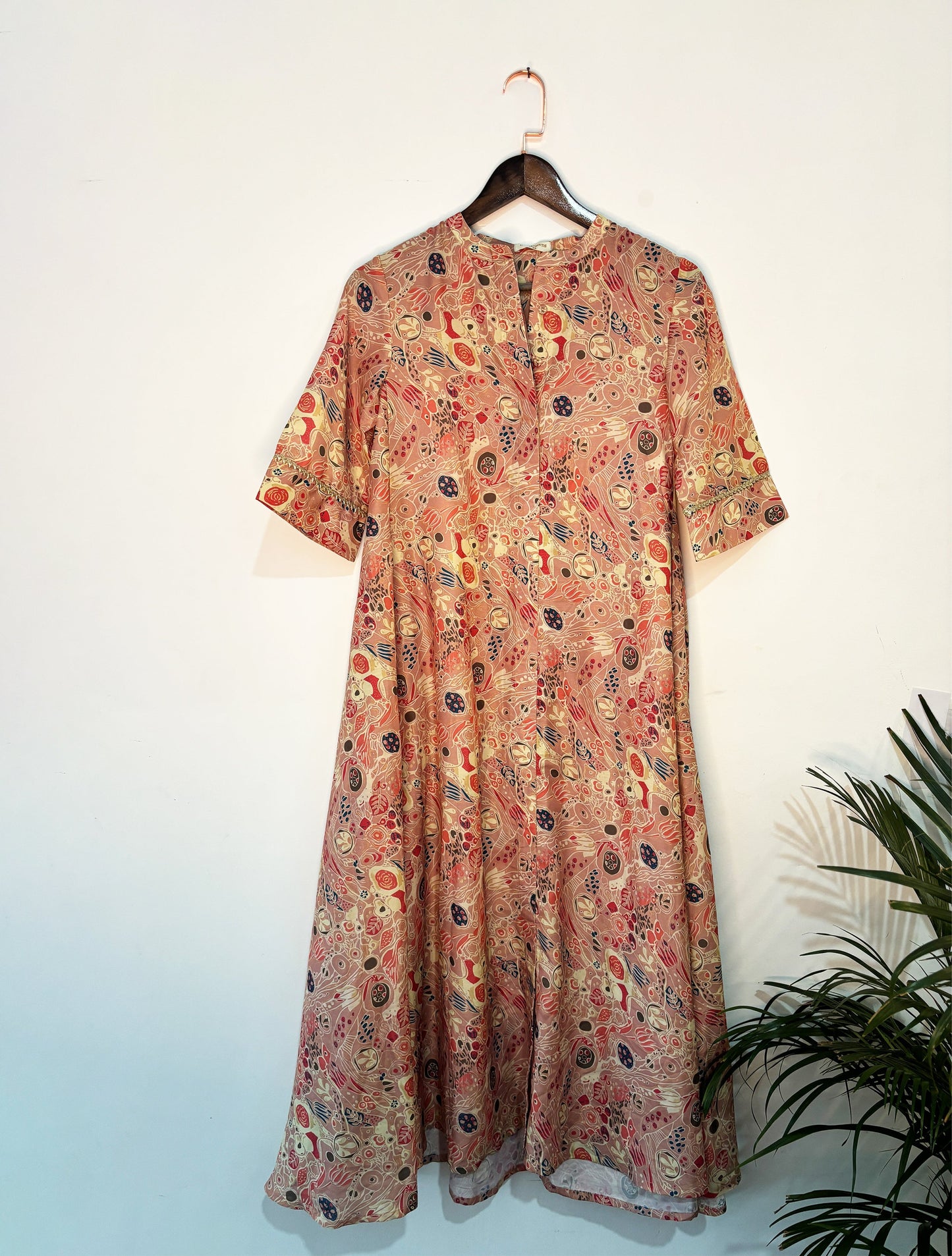 trueBrowns Beige Flared Kurta Set | Swadesiicart