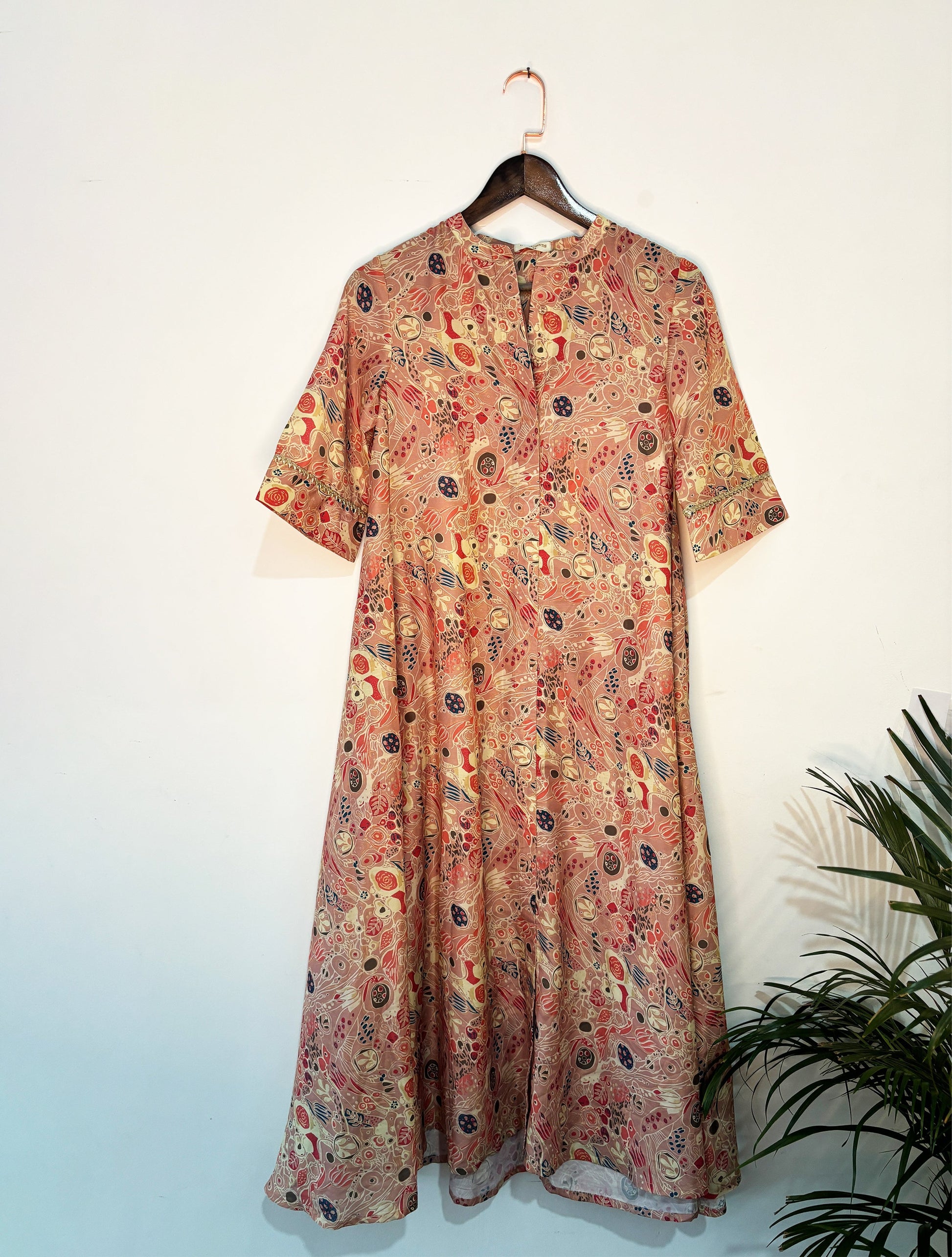 trueBrowns Beige Flared Kurta Set | Swadesiicart