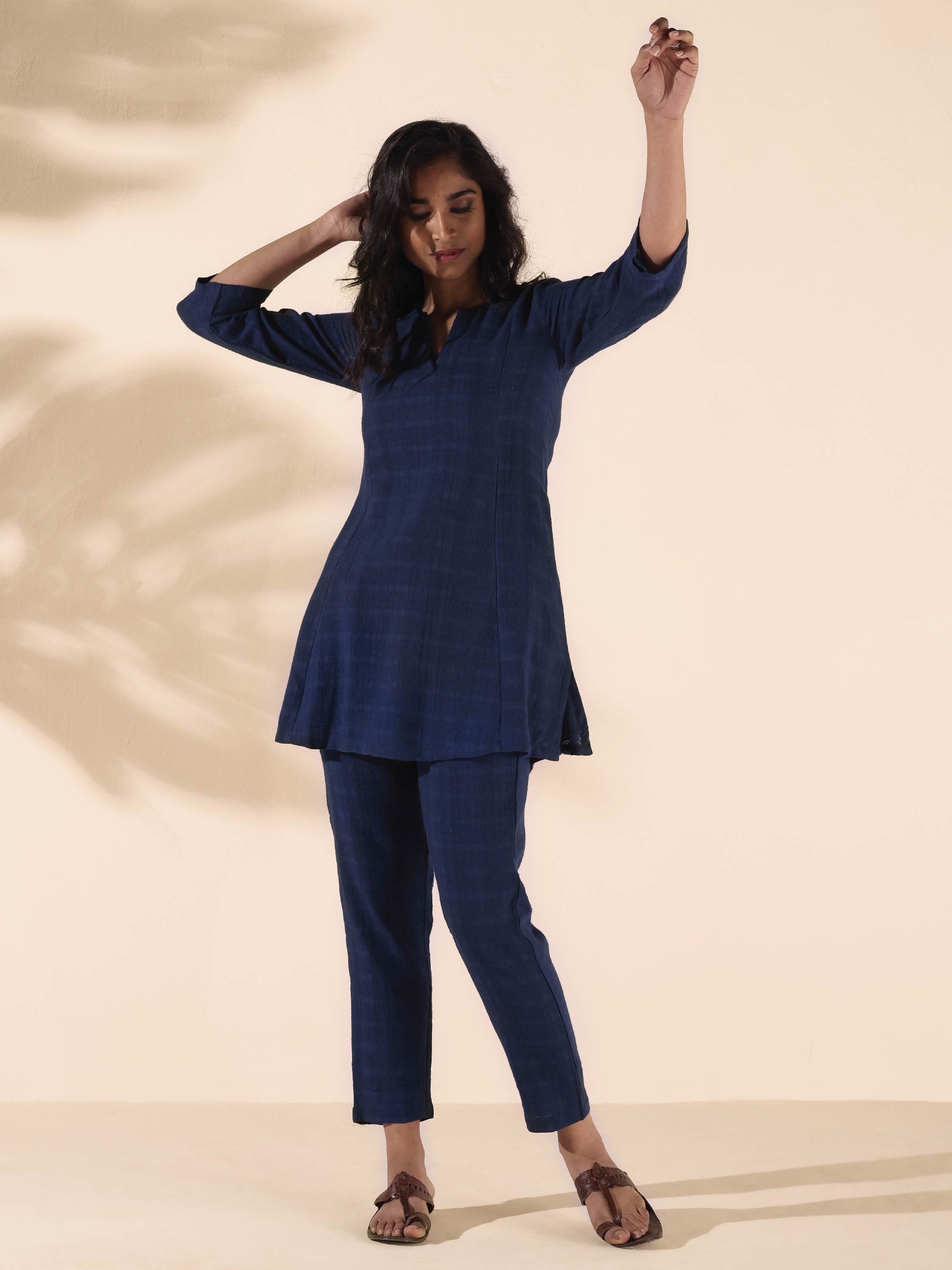 trueBrowns Blue Cotton Dobby Regular Co-ord Set - Swadesiicart