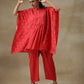 trueBrowns Red Bandhani Printed Silk Kaftan Gathered Co-Ord Set - Swadesiicart