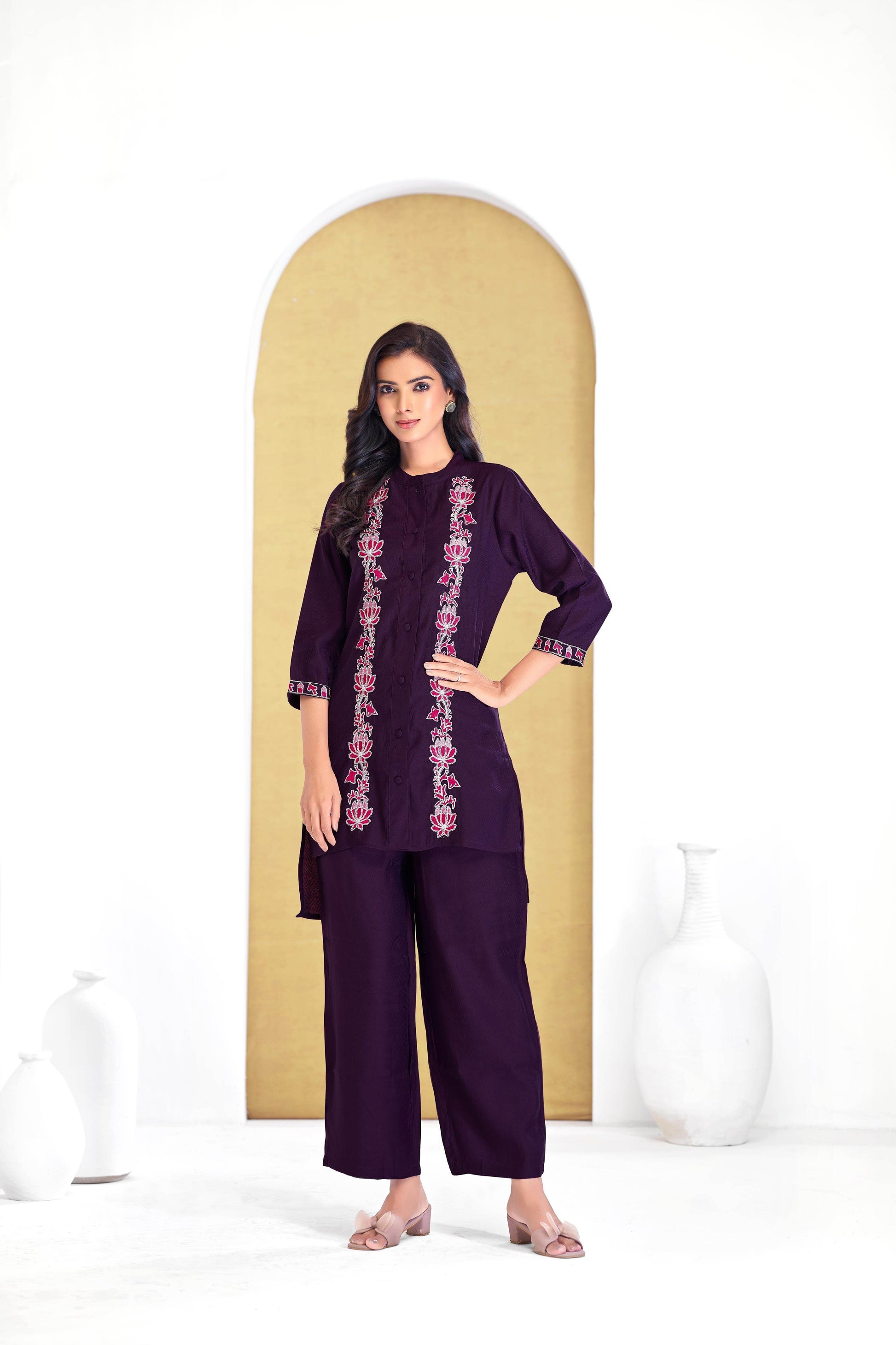 BulBul Deepti Chanderi Purple Co-Ord Set - Swadesiicart