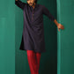trueBrowns Men's Navy Dobby Textured Kurta | Swadesiicart
