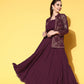 Ahalyaa Women Burgundy Top With Skirt & With Jacket | Swadesiicart