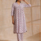 trueBrowns White With Pink Blue Floral Block Print Cotton Flared Slit Kurta Pant Set | Swadesiicart