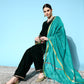 InWeave Women's Green Velvet Kurta Set With Teal Gold Check Dupatta - Swadesiicart