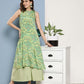 InWeave Women's Green Pastel Print Halter Kurta Set - Swadesiicart
