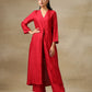 trueBrowns Maroon Textured Silk Front Slit Kurta Pant Set | Swadesiicart