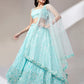 House of Panchhi Turquoise Blue Georgette Sequinse Embroidery Lehenga Choli & Dupatta | Swadesiicart