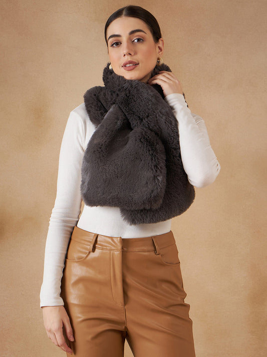 InWeave Slaty Grey Faux Fur Neck Warmer - Swadesiicart