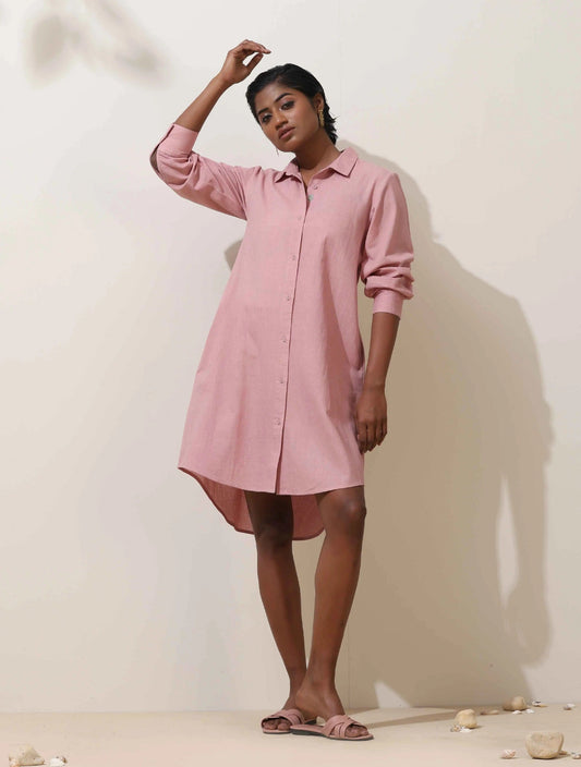 trueBrowns Pink Cotton Linen Dress | Swadesiicart