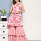 InWeave Women's Pink Printed Chintz Tiered Sharara Set - Swadesiicart