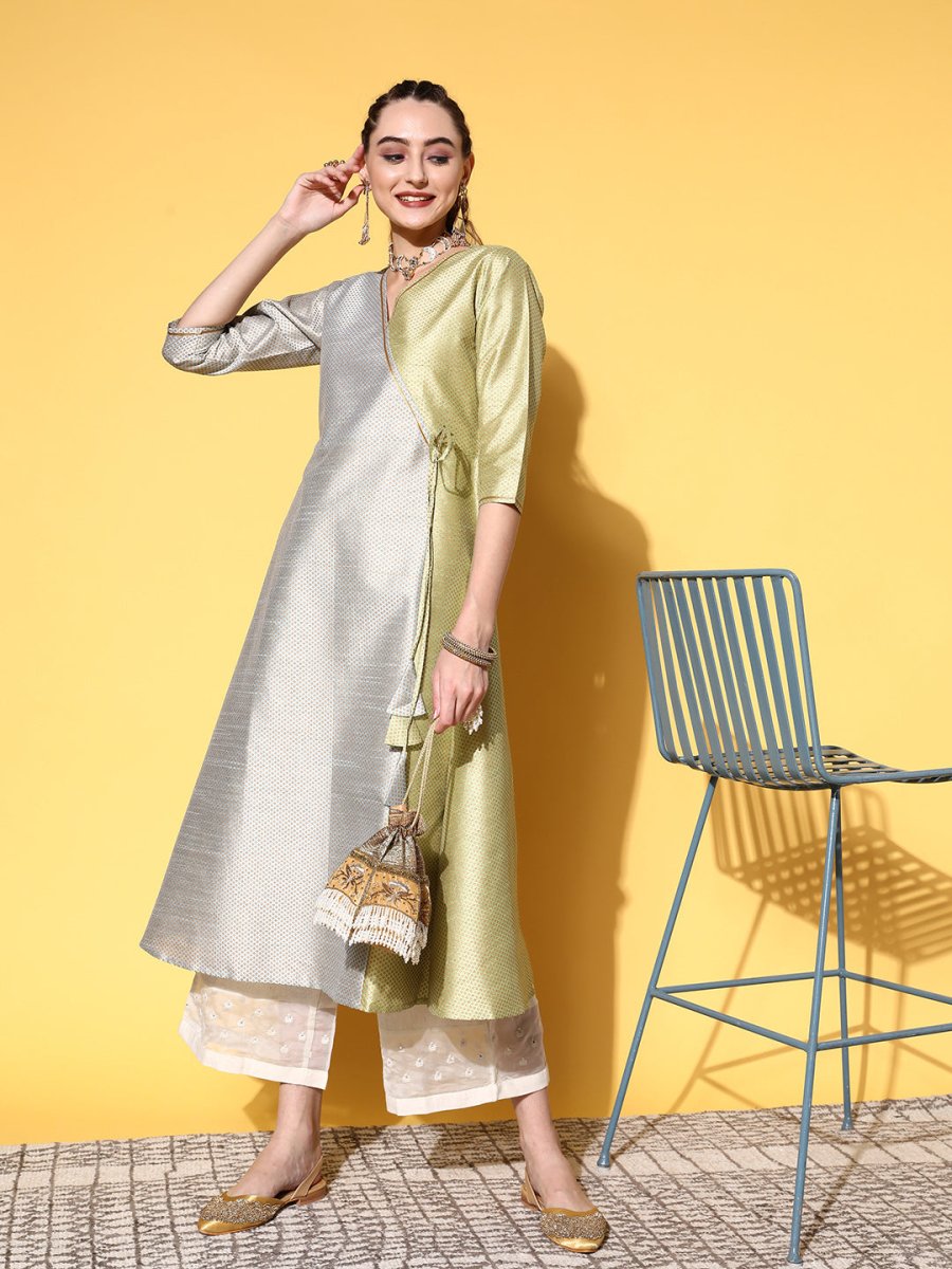 Ahalyaa Women Green Art Silk Fluid Tie-Up Kurta | Swadesiicart