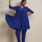 trueBrowns Blue Crinkle Flared Kurta Co-ord Set - Swadesiicart