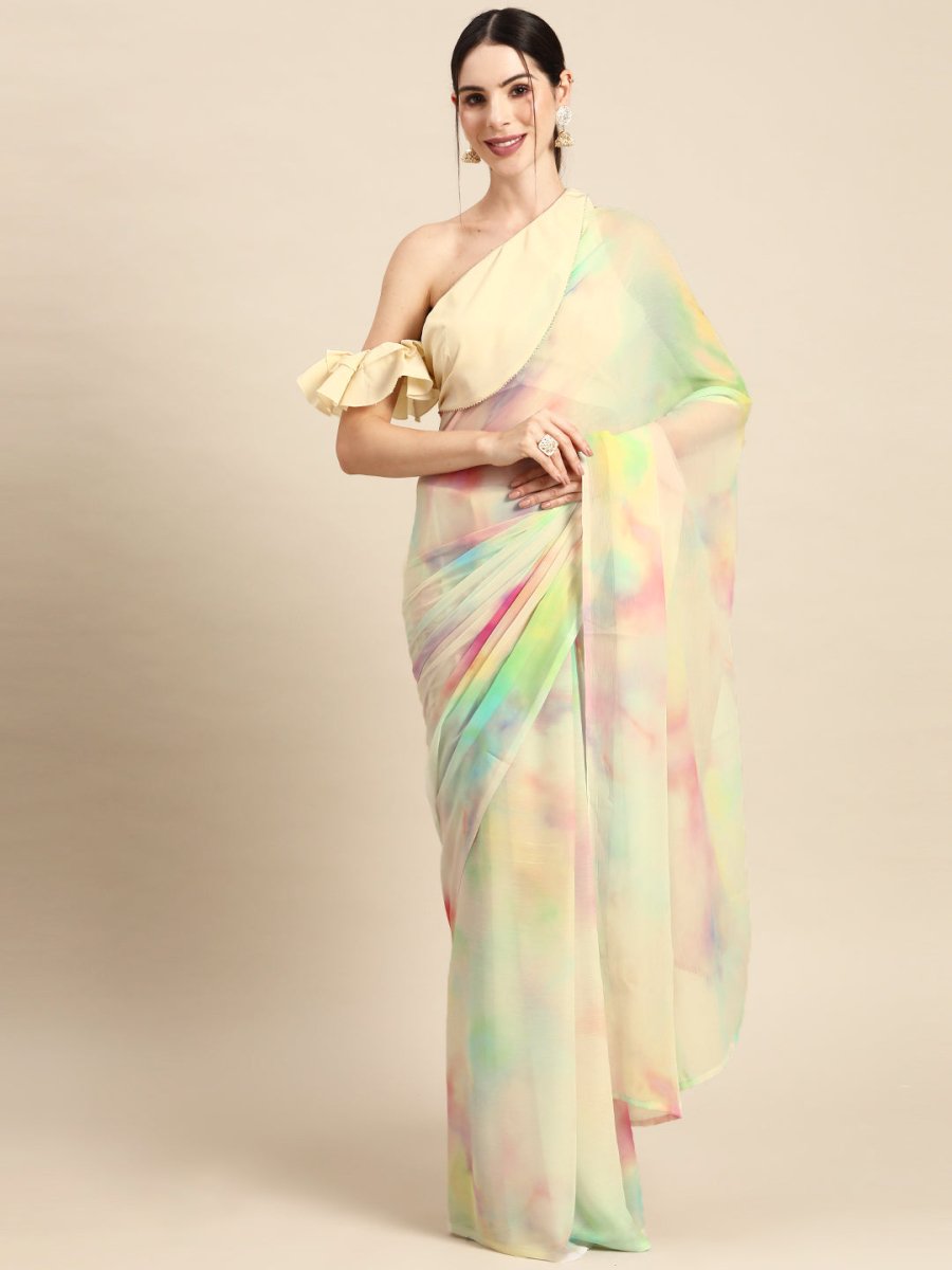 Ahalyaa Abstract Digital Printed Chiffon Saree | Swadesiicart