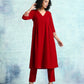 trueBrowns True Red Velvet Yoke Kurta | Swadesiicart