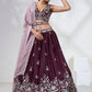 House of Panchhi Burgundy Pure Georgette Sequins And Thread Embroidery Lehenga Choli & Dupatta | Swadesiicart