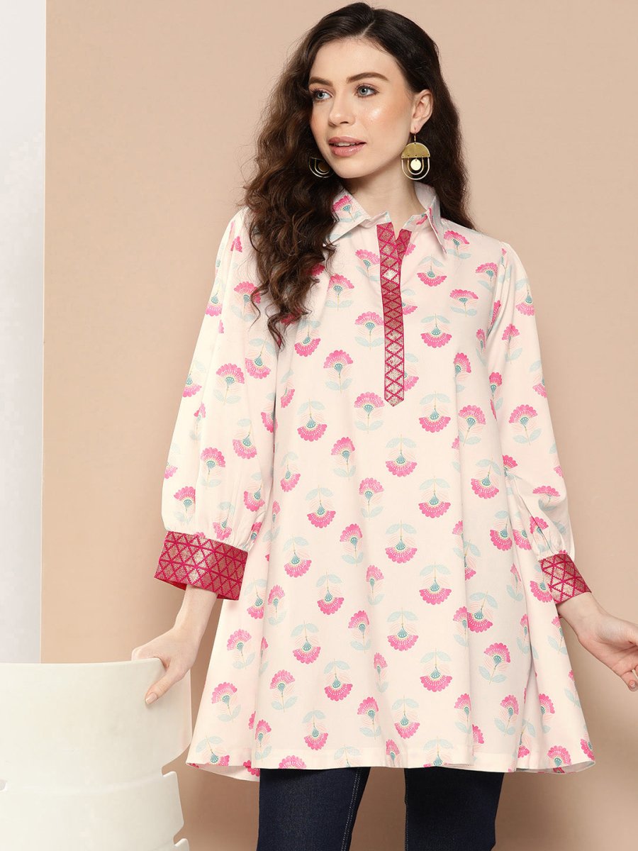 Ahalyaa Shirt Collar Printed Tunic | Swadesiicart