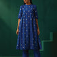 trueBrowns Royal Blue Geometric Floral Viscose Silk Side Gathered Kurta Pant Set | Swadesiicart