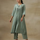 trueBrowns Light Green Bandhani Printed Silk Yoke Kurta Pant Set | Swadesiicart