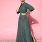 InWeave Women's Hunter Green Gold Crop Top With Side Slit Skirt - Swadesiicart