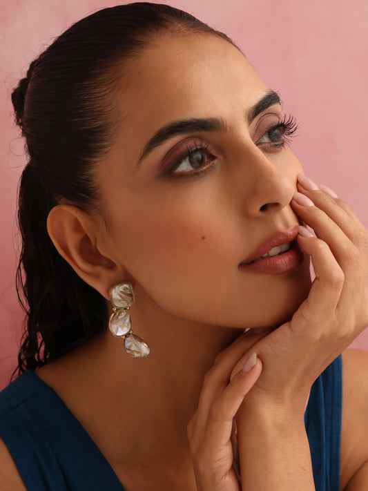 trueBrowns Brass Marble Stone Earrings - Swadesiicart