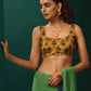 trueBrowns Mustard Muslin Silk Flower Stem Printed Scoop Neck Sleeveless Blouse | Swadesiicart