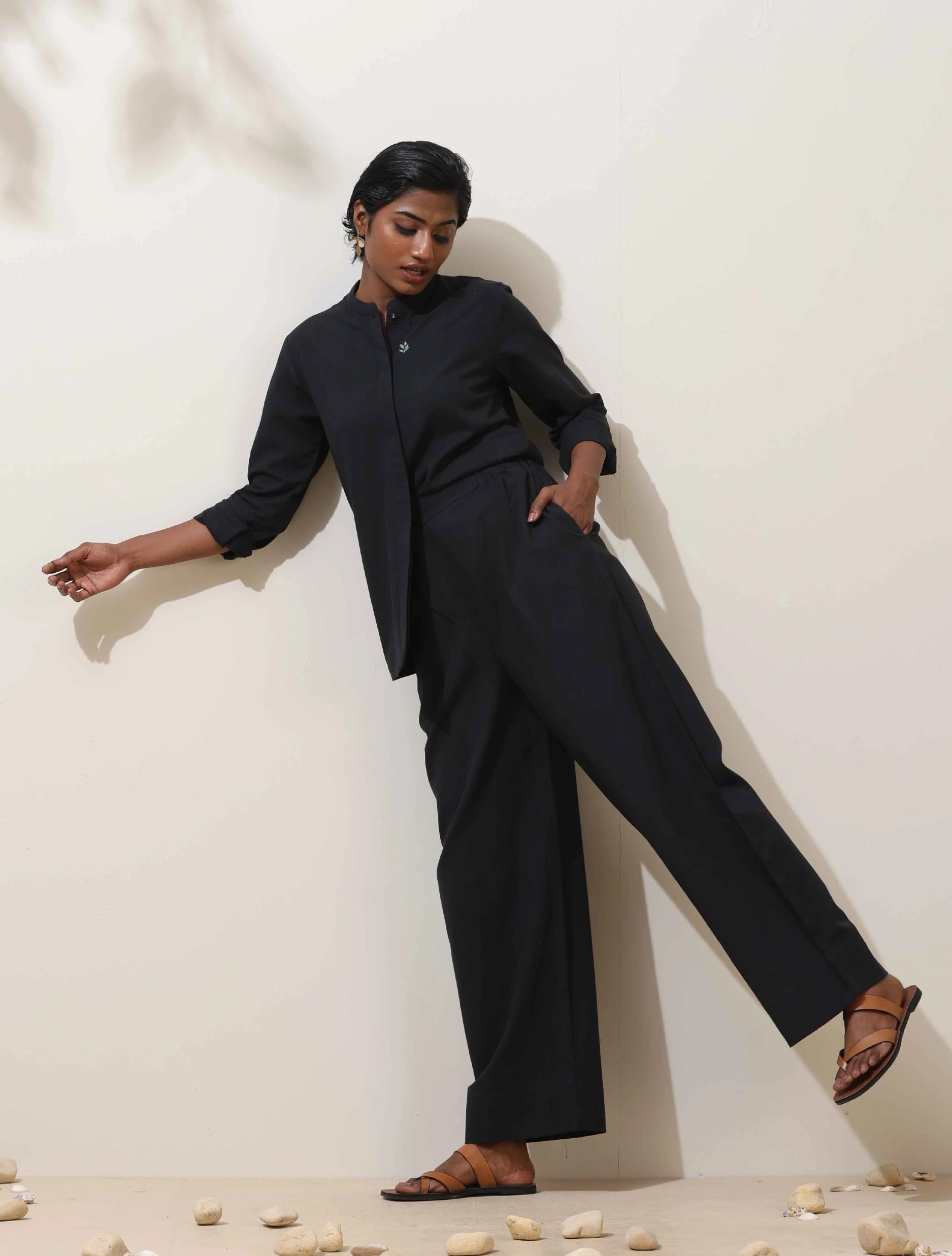 trueBrowns Black Cotton Linen Co-Ord Set - Swadesiicart