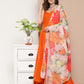 InWeave Women's Orange Strppy Set With Red Big Floral Print Dupatta - Swadesiicart