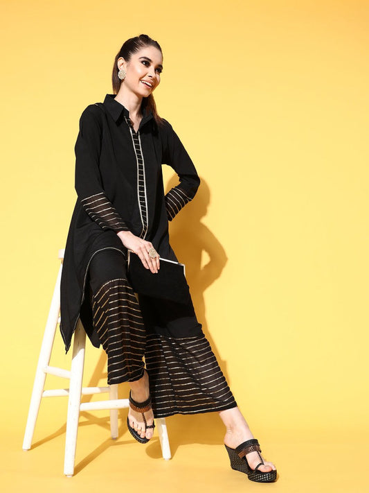 Ahalyaa Women Black Printed Tunic With Palazzos | Swadesiicart