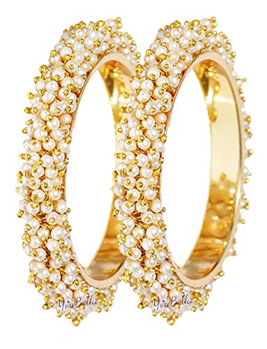 Gold-Polished Alloy Pearl Cluster Bangle Set - The Pari - The Pari - Dinesh Associates