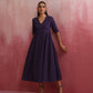 trueBrowns Purple Cotton Dobby Dress | Swadesiicart