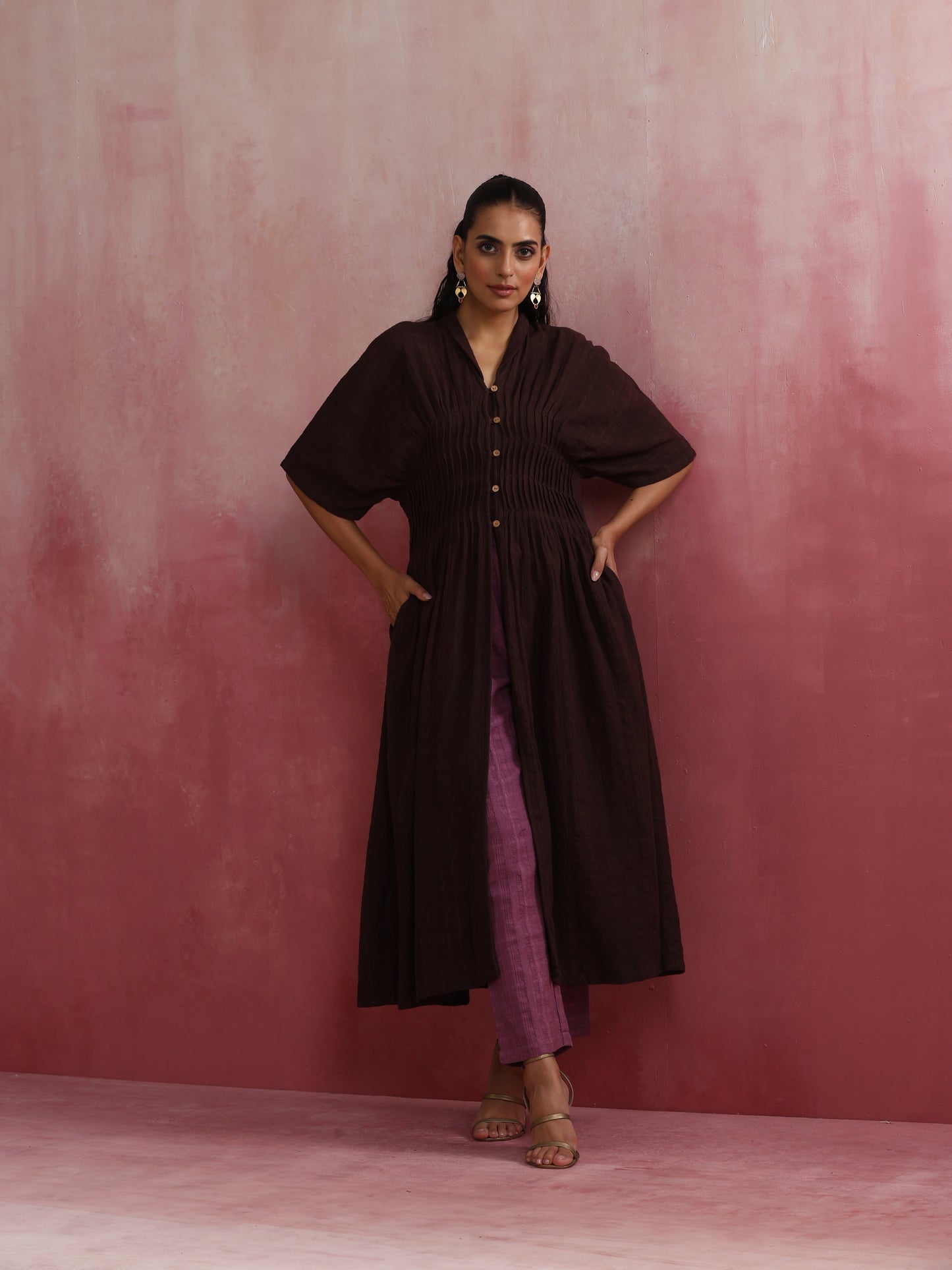 trueBrowns Cola Cotton Dobby Pleated Kurta Set | Swadesiicart
