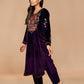 trueBrowns Wine Velvet Embroidered Kurta Set | Swadesiicart