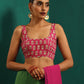 trueBrowns Pink Muslin Silk Leaf Printed Scoop Neck Sleeveless Blouse | Swadesiicart