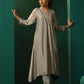 trueBrowns Grey Silk Front Gathered Kurta Pant Set | Swadesiicart