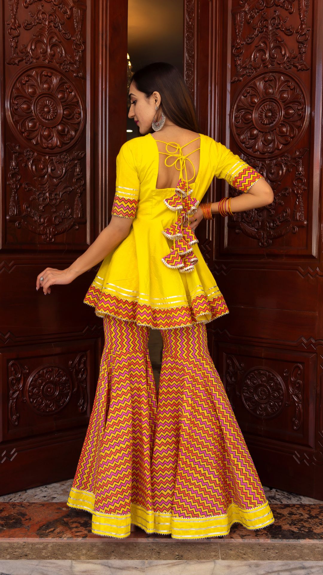 Pomcha Jaipur Tuscan Yellow Cotton Sharara Set | Swadesiicart