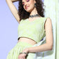 Ahalyaa Pure Cotton Green & White Printed Khari Print Ready to Wear Lehenga & Blouse With Dupatta | Swadesiicart