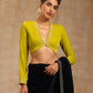 trueBrowns Lime Velvet Embroidered Blouse | Swadesiicart