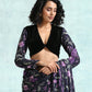 trueBrowns Black Printed Sleeve Velvet Blouse | Swadesiicart