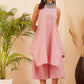 InWeave Women's Light Pink Lurex Kantha Mandarin Neck Kurta Palazzo Set - Swadesiicart