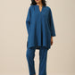 trueBrowns Classic Blue Slub Texture Relax Fit Co-Ord Set - Swadesiicart