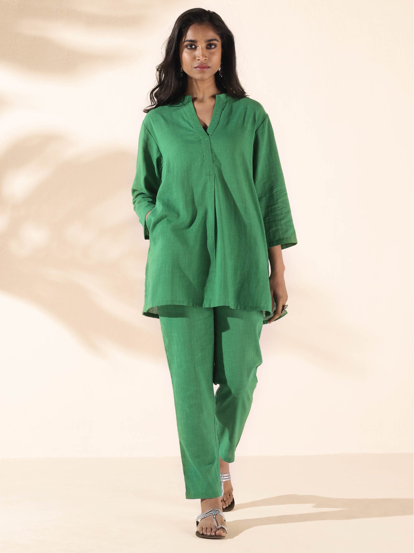 trueBrowns Green Cotton Relaxed Co-ord Set - Swadesiicart