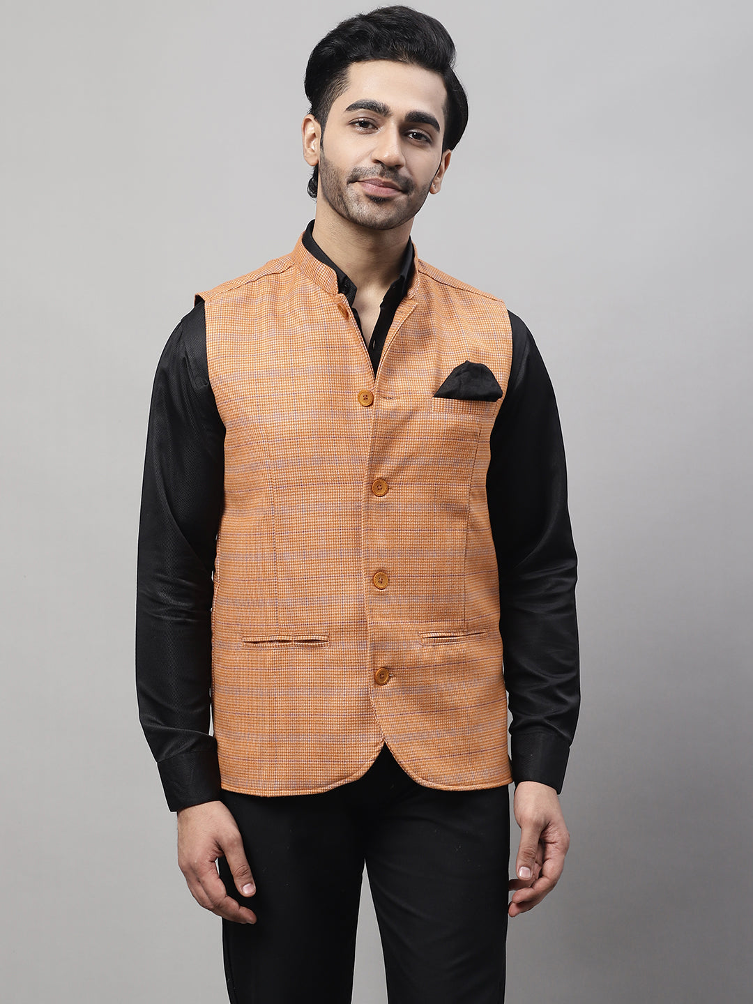 Even Apparels Men's Orange Nehru Jacket With Welt Pockets | Swadesiicart