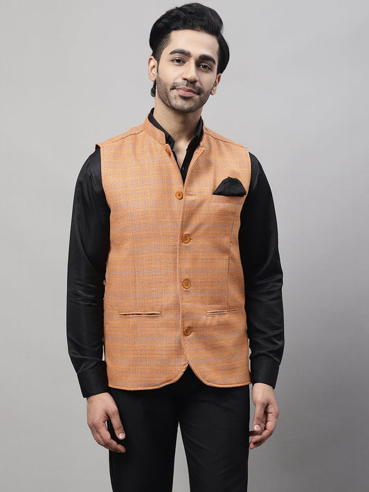 Even Apparels Men's Orange Nehru Jacket With Welt Pockets | Swadesiicart