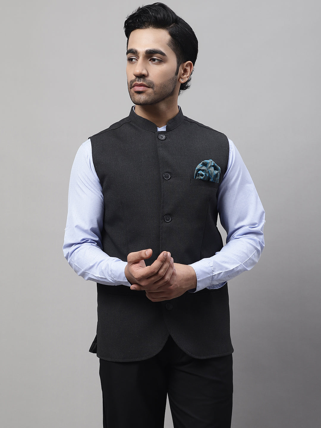 Even Apparels Men's Grey Nehru Jacket With Welt Pockets | Swadesiicart