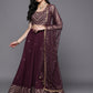 Indian Clothing Ahalyaa Purple & Gold-Toned Printed Sequinned Foil Print Ready to Wear Lehenga & Blouse With Dupatta | Swadesiicart