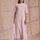 trueBrowns Pink Green Floral On White Block Print Cotton Slit Kurta Pant Set | Relove | Swadesiicart
