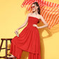 InWeave Women's Red Mirror Work Off Shoulder Kurta Set With Lehriya Dupatta - Swadesiicart