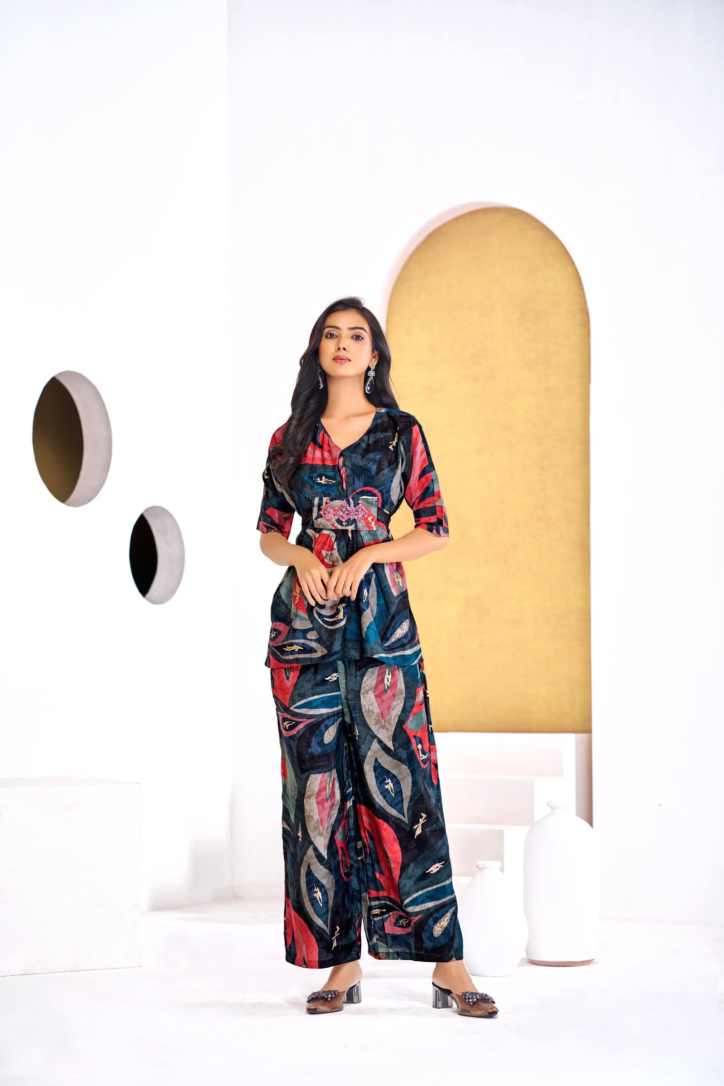 BulBul Kalki Blue Chanderi Co-Ord Set - Swadesiicart
